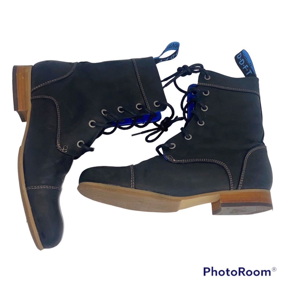 John Fluevog Radio BBC Women's 9 Black Leather Leather Lace up Boot Portugal EUC